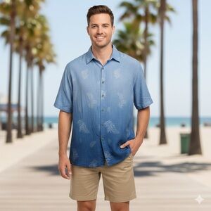 Blue Tropical Hawaiian Men's Short Sleeve Shirt Large